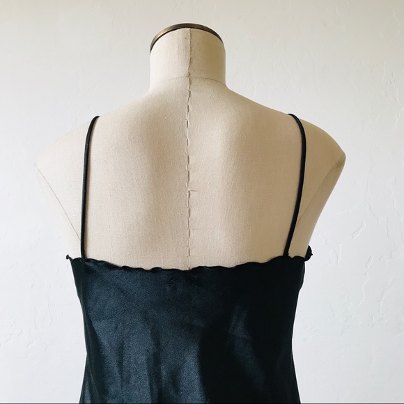 🍸VINTAGE Black Satin Chemise Night Slip - Picture 5 of 5